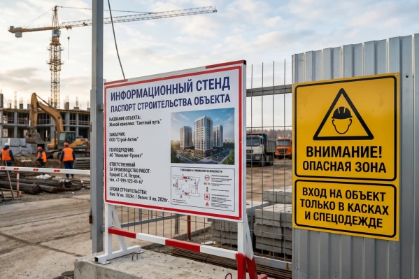 строительный информационный стенд и таблички